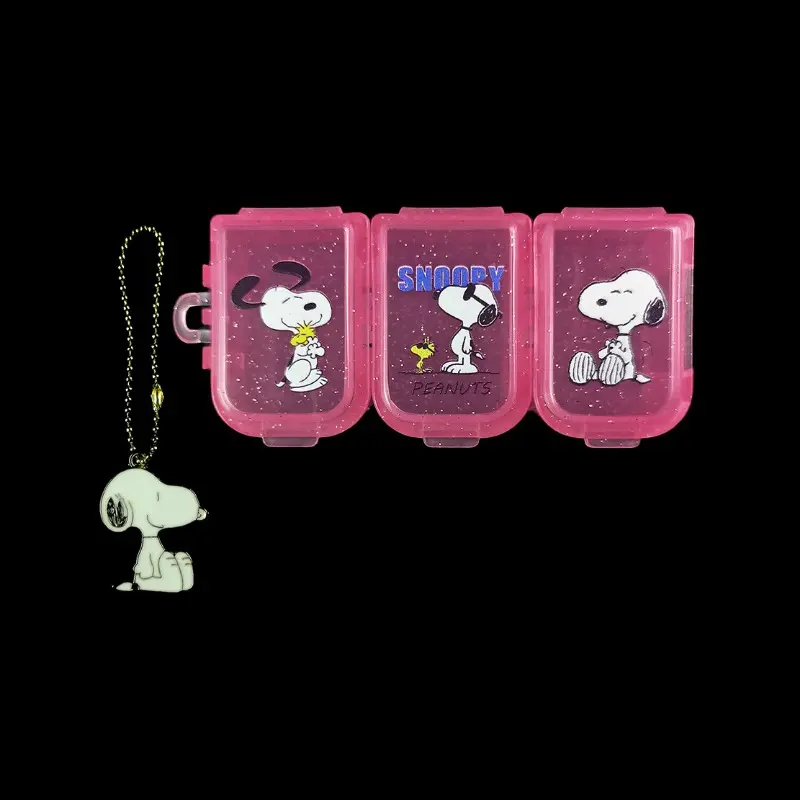 Snoopy Pill Box Mini Cartoon Portable 3 Compartments Pill Organizer Storage Tablets Case Anime Holder Containers with Pendant
