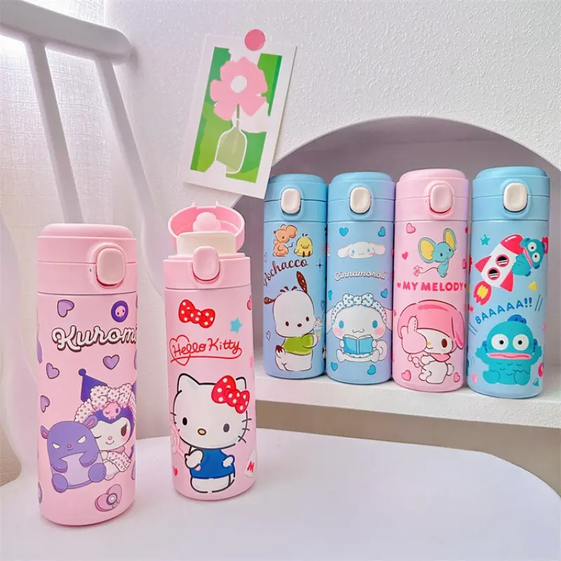 Sanrio Hello Kitty Kuromi Melody Cinnamoroll Cartoon Insulated Cup Snoopy Children's Water Bottle Stainless Steel Bouncing Cup