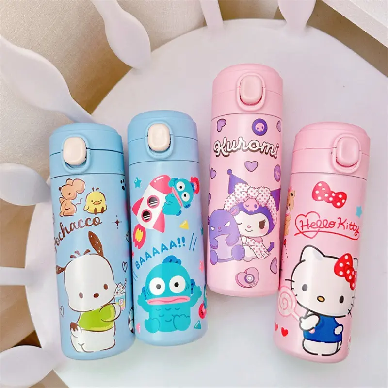 Sanrio Hello Kitty Kuromi Melody Cinnamoroll Cartoon Insulated Cup Snoopy Children's Water Bottle Stainless Steel Bouncing Cup