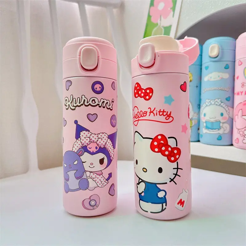 Sanrio Hello Kitty Kuromi Melody Cinnamoroll Cartoon Insulated Cup Snoopy Children's Water Bottle Stainless Steel Bouncing Cup
