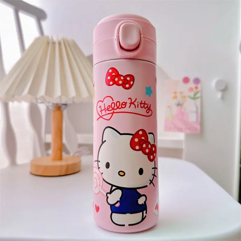 Sanrio Hello Kitty Kuromi Melody Cinnamoroll Cartoon Insulated Cup Snoopy Children's Water Bottle Stainless Steel Bouncing Cup