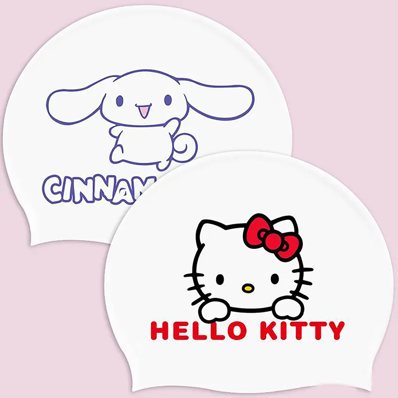 Sanrio Hello Kitty Swim Cap Kawaii Kuromi Cinnamoroll Diving Flexible Waterproof Protection Ear Silicone Girl Gift