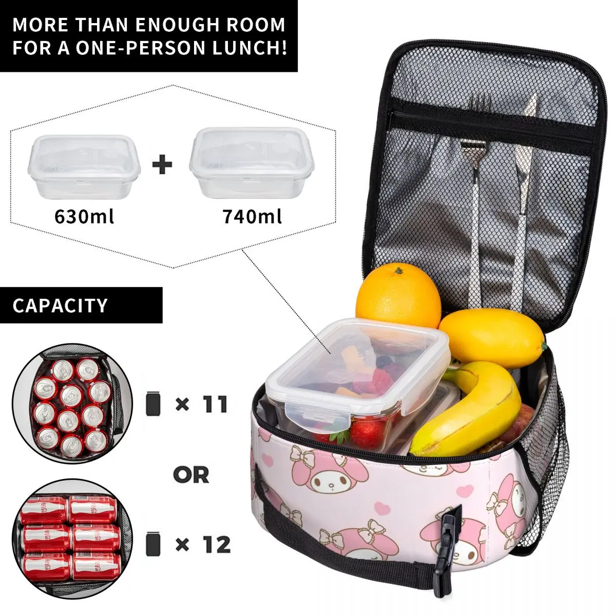 Kawaii My Melody Accessories Insulated Lunch Bags For School Anime Food Container Portable Cooler Thermal Lunch Boxes