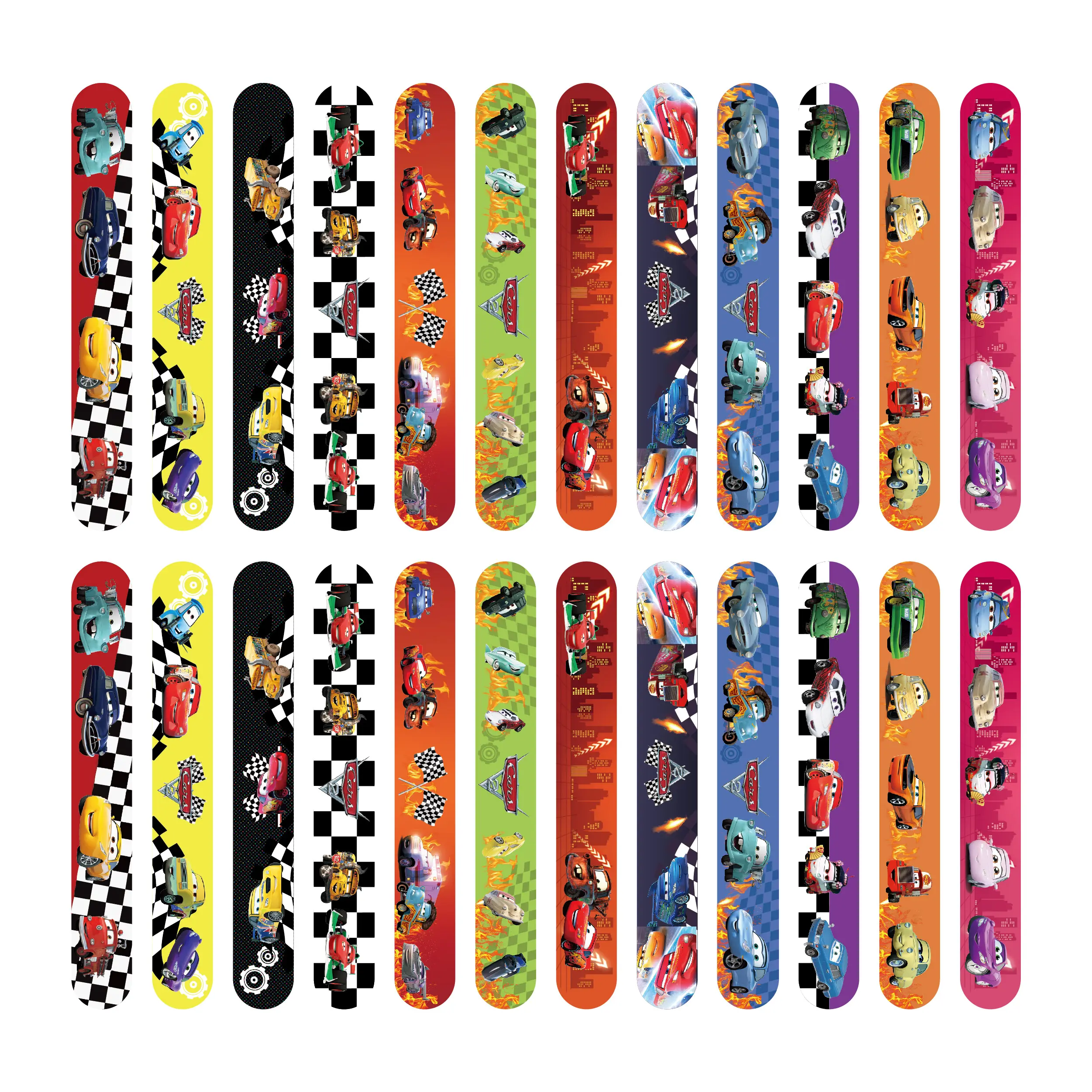 12Pcs Cars Series Slap Bracelets Snap Circle Cute DIY Bracelet Wristbands of Anime for Kids Party Favors Fun Birthday Gifts