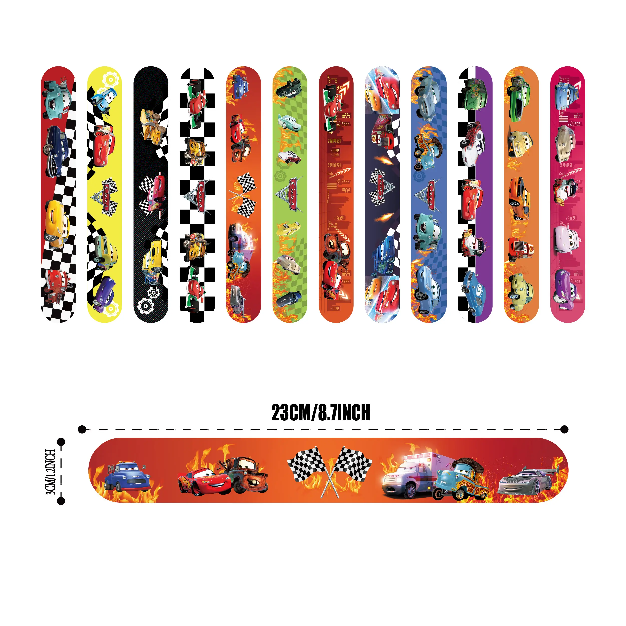 12Pcs Cars Series Slap Bracelets Snap Circle Cute DIY Bracelet Wristbands of Anime for Kids Party Favors Fun Birthday Gifts