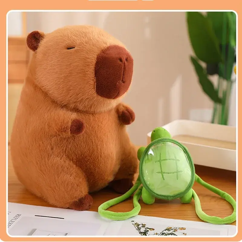 23cm Cute Turtle Backpack Capybara Anime Fluffty Toy Soft Capybara Plush Toy Simulation Stuffed Animals Kawaii Plush Doll