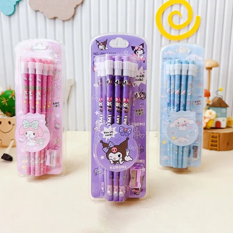 12pcs Anime Sanrio Kuromi My Melody Pencil Figure Cartoon Pencil Kawaii Cinnamoroll Student Stationery Kids Birthday Party Gifts