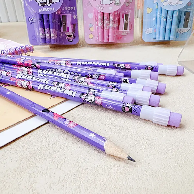12pcs Anime Sanrio Kuromi My Melody Pencil Figure Cartoon Pencil Kawaii Cinnamoroll Student Stationery Kids Birthday Party Gifts