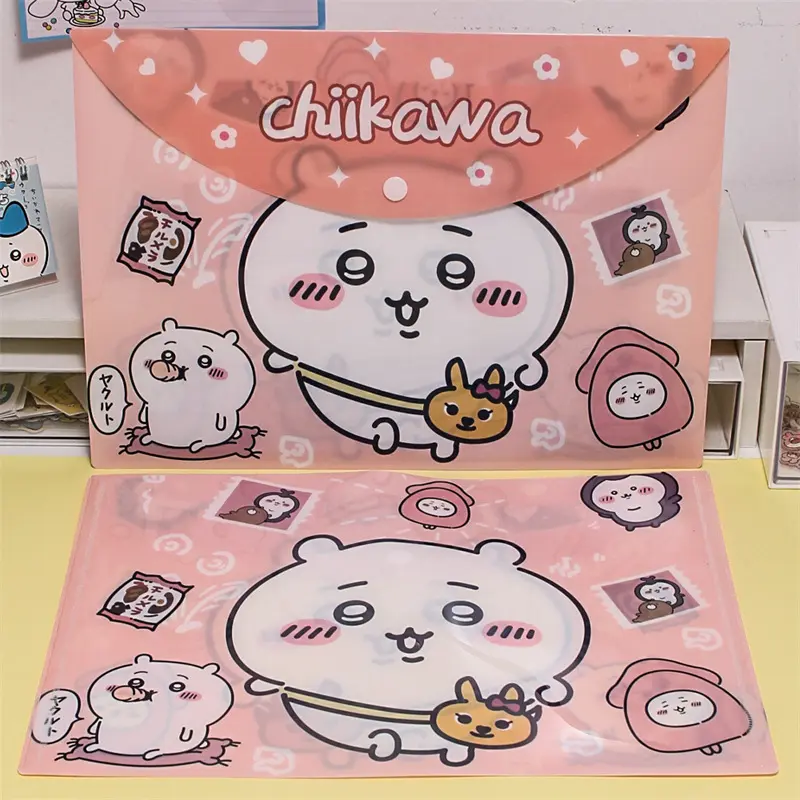 Kawaii Colorful Chiikawa Hachi Usagi A4 File Bag Classification Book Student Stationery Test Paper Storage Bag Snap Folder