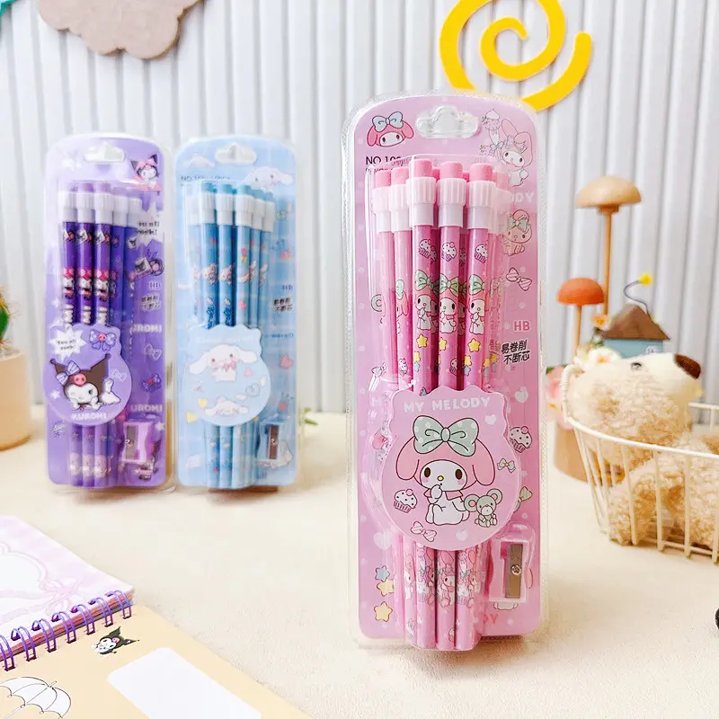 12pcs Anime Sanrio Kuromi My Melody Pencil Figure Cartoon Pencil Kawaii Cinnamoroll Student Stationery Kids Birthday Party Gifts