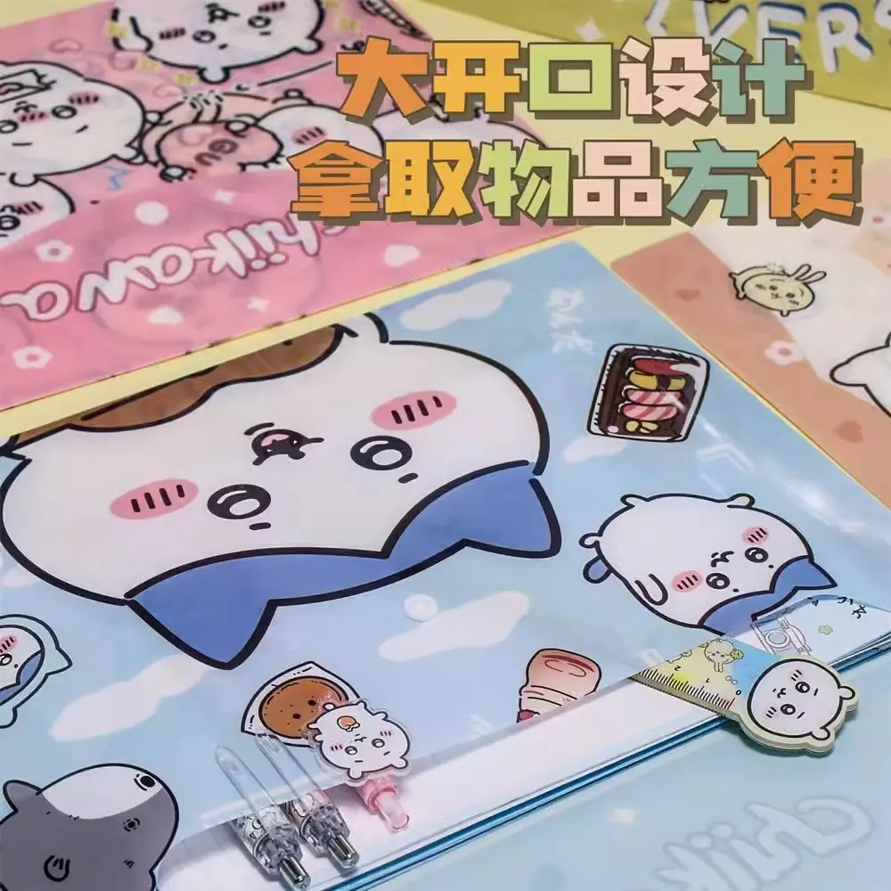 Kawaii Colorful Chiikawa Hachi Usagi A4 File Bag Classification Book Student Stationery Test Paper Storage Bag Snap Folder