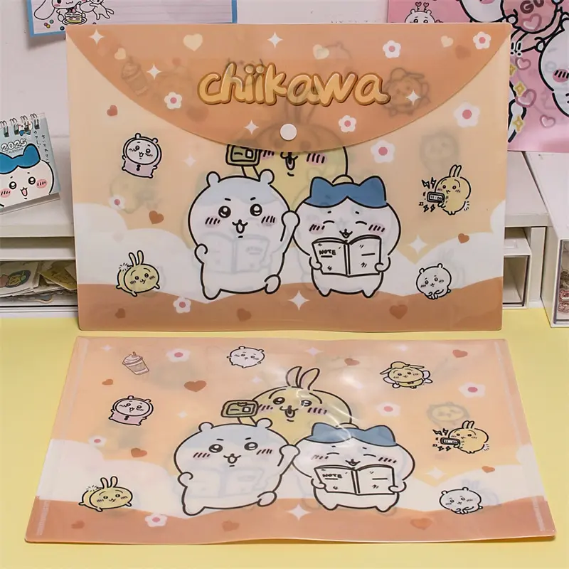 Kawaii Colorful Chiikawa Hachi Usagi A4 File Bag Classification Book Student Stationery Test Paper Storage Bag Snap Folder