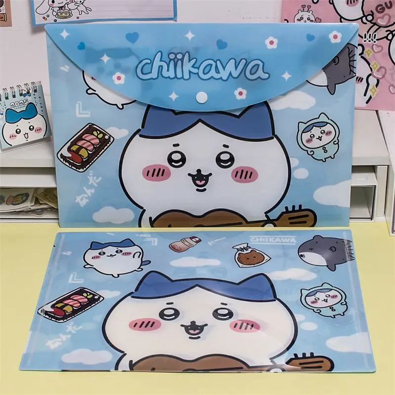 Kawaii Colorful Chiikawa Hachi Usagi A4 File Bag Classification Book Student Stationery Test Paper Storage Bag Snap Folder