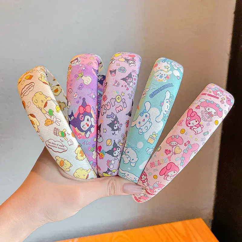 sanrio New Children's Hair Hoop for Girls Sponge High Headband Cute Kuromi Hair Accessories Wide Edge Compression Hair Bundle