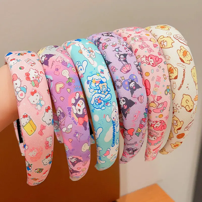 sanrio New Children's Hair Hoop for Girls Sponge High Headband Cute Kuromi Hair Accessories Wide Edge Compression Hair Bundle