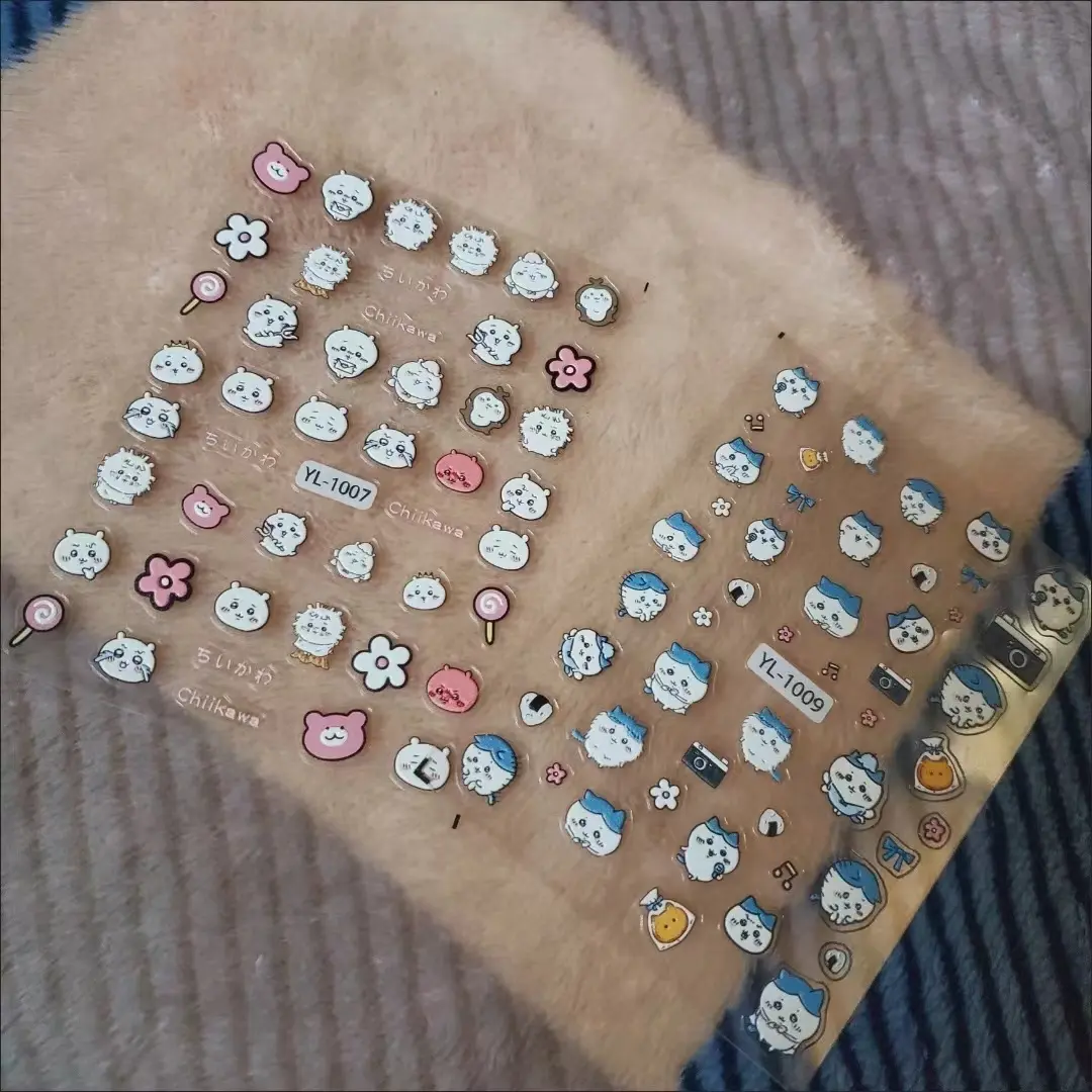 Chikawas Nail Art Sticker Cartoon Cute ハチワレ Hachiware うさぎ USAGI ちい、/かわ Cartoon Character 3D Embossed Sticker Waterproof