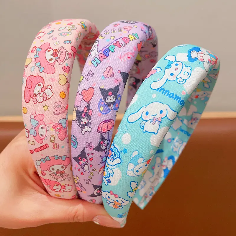 sanrio New Children's Hair Hoop for Girls Sponge High Headband Cute Kuromi Hair Accessories Wide Edge Compression Hair Bundle
