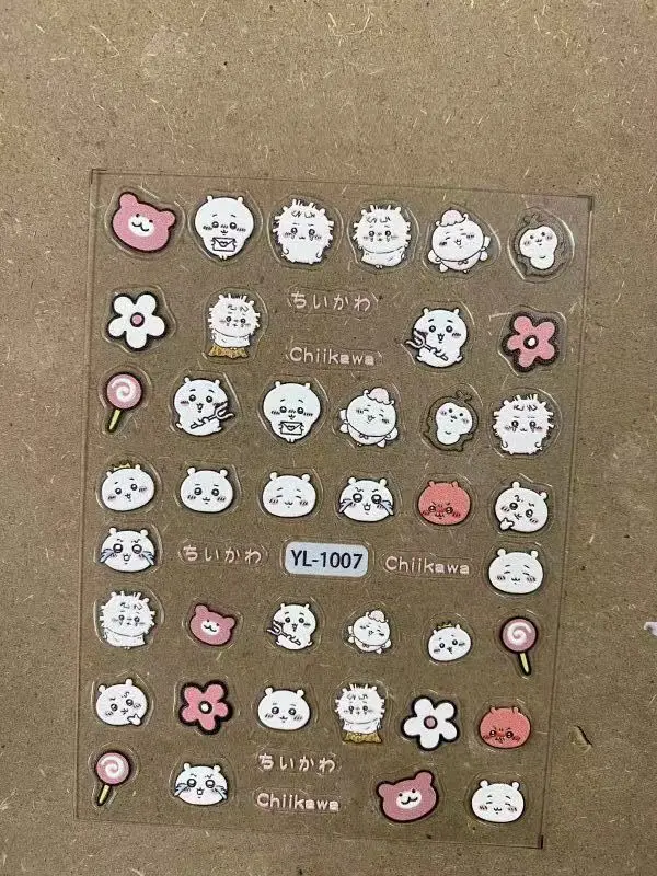Chikawas Nail Art Sticker Cartoon Cute ハチワレ Hachiware うさぎ USAGI ちい、/かわ Cartoon Character 3D Embossed Sticker Waterproof