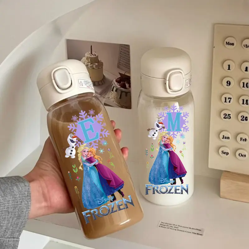 Frozen A-Z Letter Childrens Large Capacity 400ML/600ML Anime Straw Plastic Water Bottle Portable Transparent Drinking Water Cup