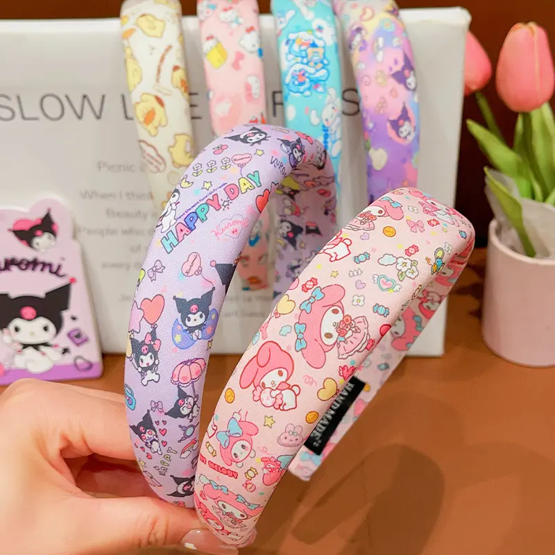 sanrio New Children's Hair Hoop for Girls Sponge High Headband Cute Kuromi Hair Accessories Wide Edge Compression Hair Bundle
