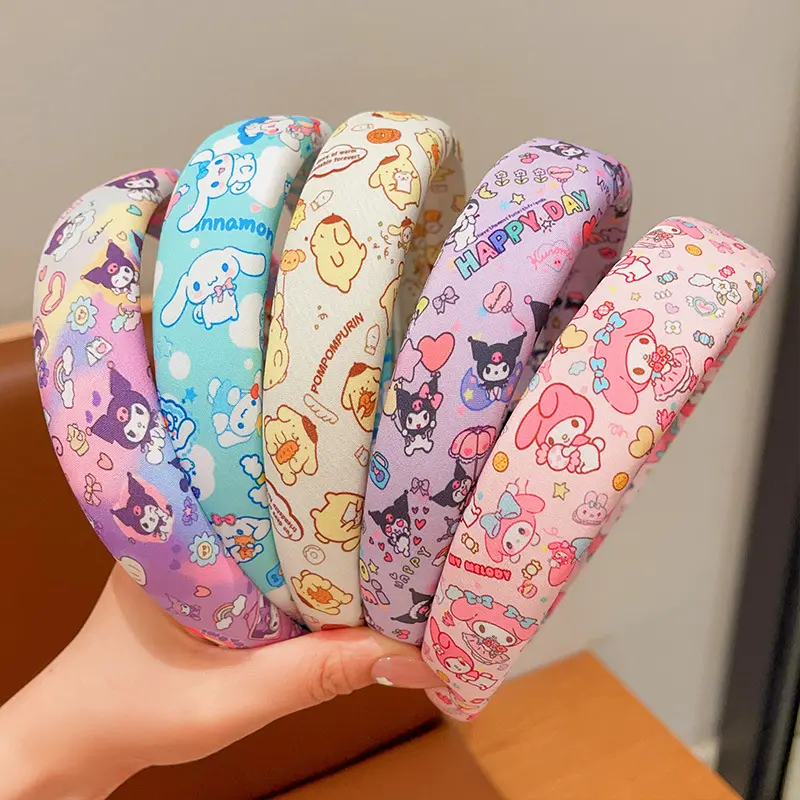 sanrio New Children's Hair Hoop for Girls Sponge High Headband Cute Kuromi Hair Accessories Wide Edge Compression Hair Bundle