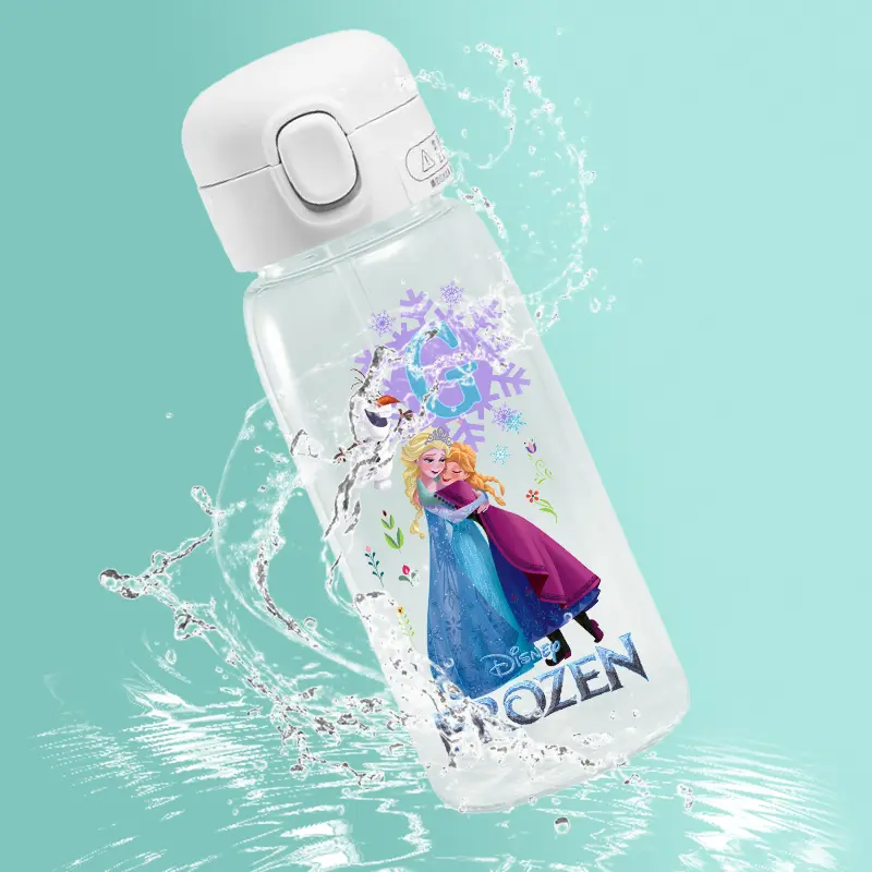 Frozen A-Z Letter Childrens Large Capacity 400ML/600ML Anime Straw Plastic Water Bottle Portable Transparent Drinking Water Cup