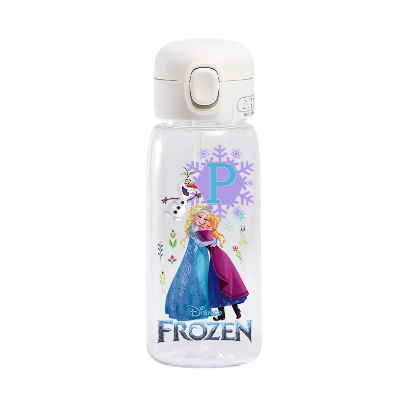 Frozen A-Z Letter Childrens Large Capacity 400ML/600ML Anime Straw Plastic Water Bottle Portable Transparent Drinking Water Cup