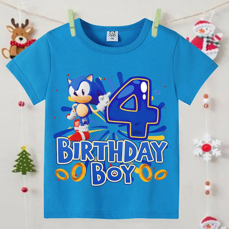 Anime Sonics T-shirts for Boys Cartoon Number 1-9 Printed Short Sleeved Shirt Children Summer Fashion T-shirt Kids Birthday Gift