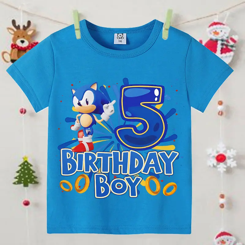 Anime Sonics T-shirts for Boys Cartoon Number 1-9 Printed Short Sleeved Shirt Children Summer Fashion T-shirt Kids Birthday Gift