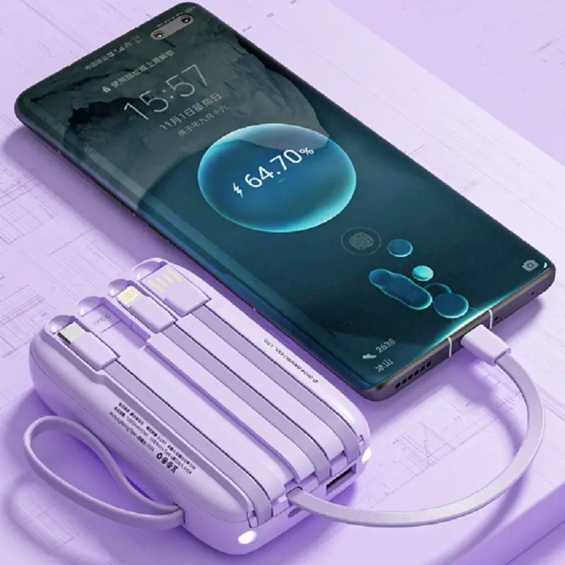 Miniso Power Bank 10000mah Fast Charging Large Capacity Built In Cable Ultrathin Portable Illuminable Exquisite Practical Gift