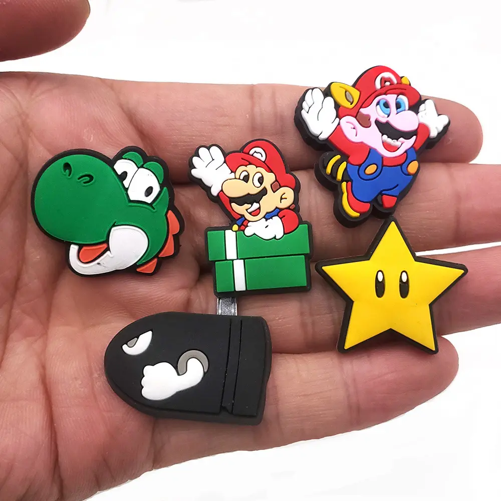27Pcs Mario Series Shoe Charms for Clogs Bubble Slides Sandals PVC Shoe Decorations Cute Buckle Accessories for Kid's Gift