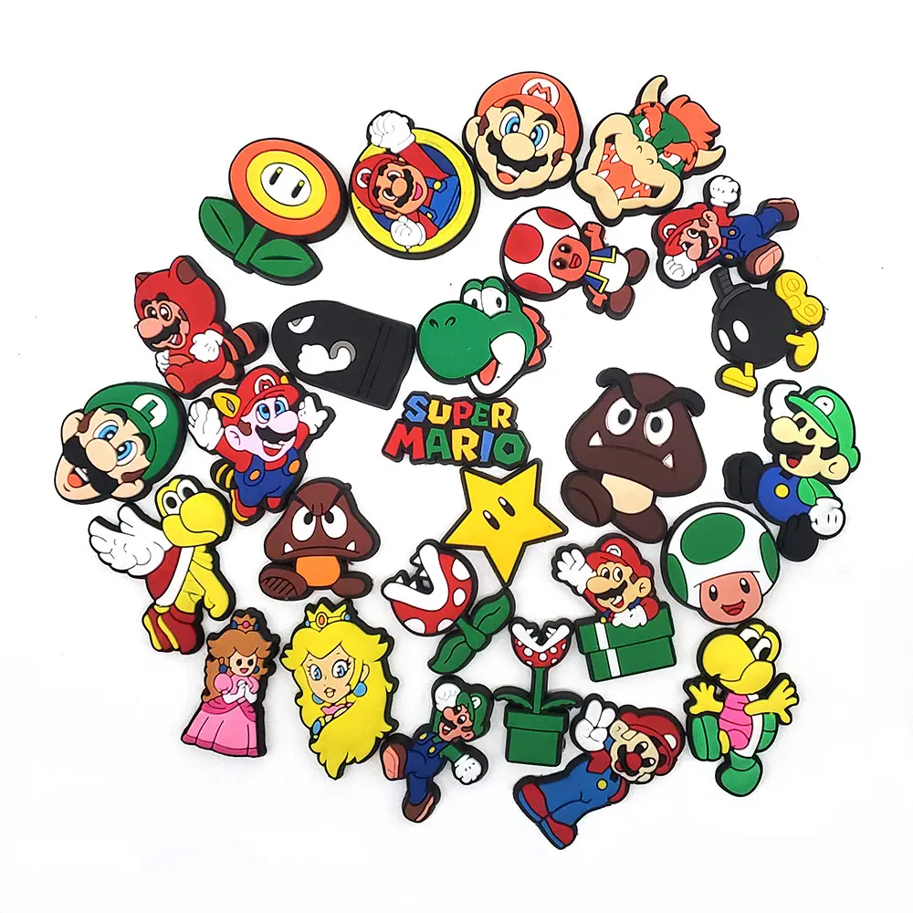 27Pcs Mario Series Shoe Charms for Clogs Bubble Slides Sandals PVC Shoe Decorations Cute Buckle Accessories for Kid's Gift