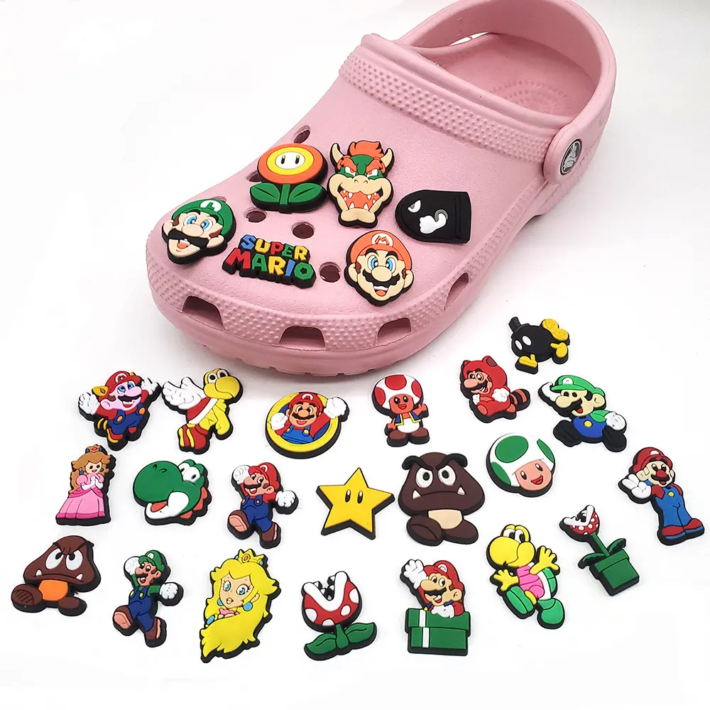 27Pcs Mario Series Shoe Charms for Clogs Bubble Slides Sandals PVC Shoe Decorations Cute Buckle Accessories for Kid's Gift