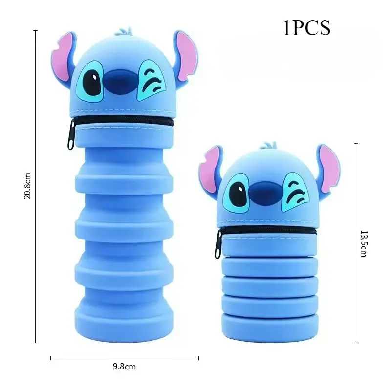 New Disney Stitch Telescoping Silicone Pencil Case Cartoon Foldable Pen Holder Student Stationery Storage Bag Children Gifts Hot