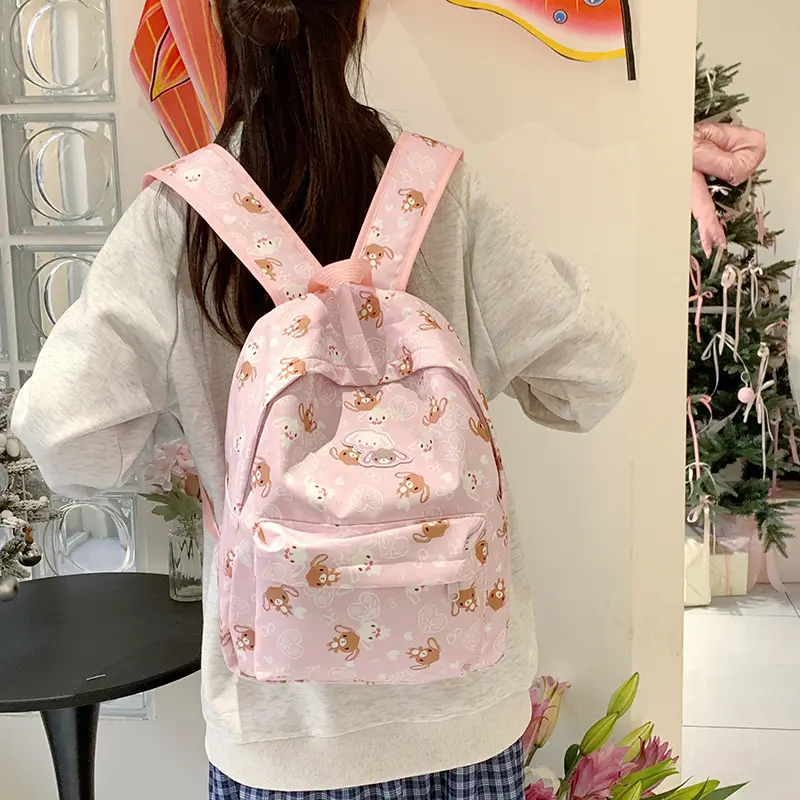 Cute Sugarbunnies Schoolbag Large Capacity Student Backpack Girl Heart Sweet Travel Portable Backpack Girl Holiday Best Gift