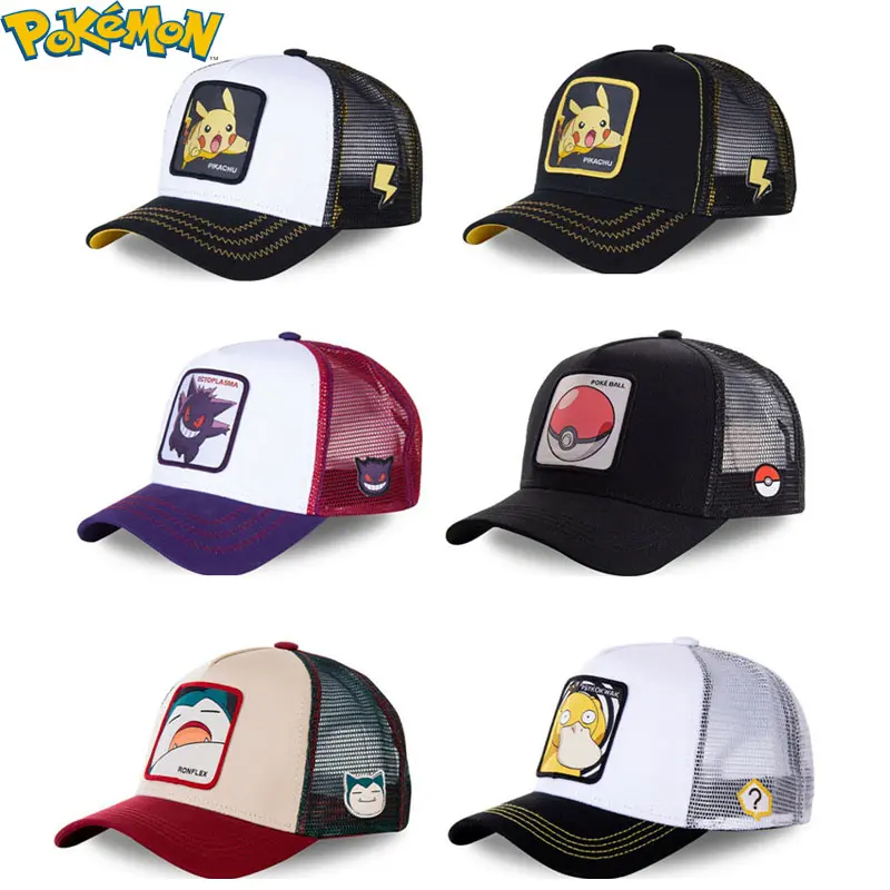 Pokemon High Quality Embroidery Baseball Cap Pikachu Gengar Snorlax Psyduck Anime Adjustable Breathable Mesh Hat Cosplay Gifts