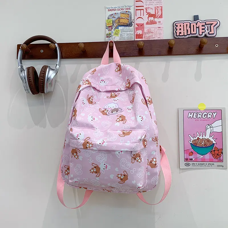 Cute Sugarbunnies Schoolbag Large Capacity Student Backpack Girl Heart Sweet Travel Portable Backpack Girl Holiday Best Gift