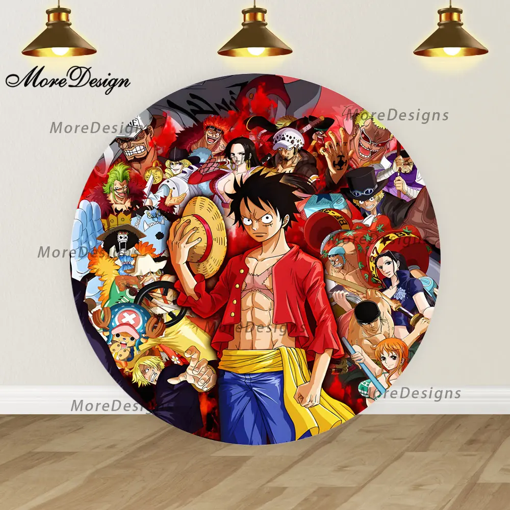 One Piece Round Photo Backdrop Kids Birthday Party Cylinder Covers Luffy Baby Shower Photography Background Supplies Prop