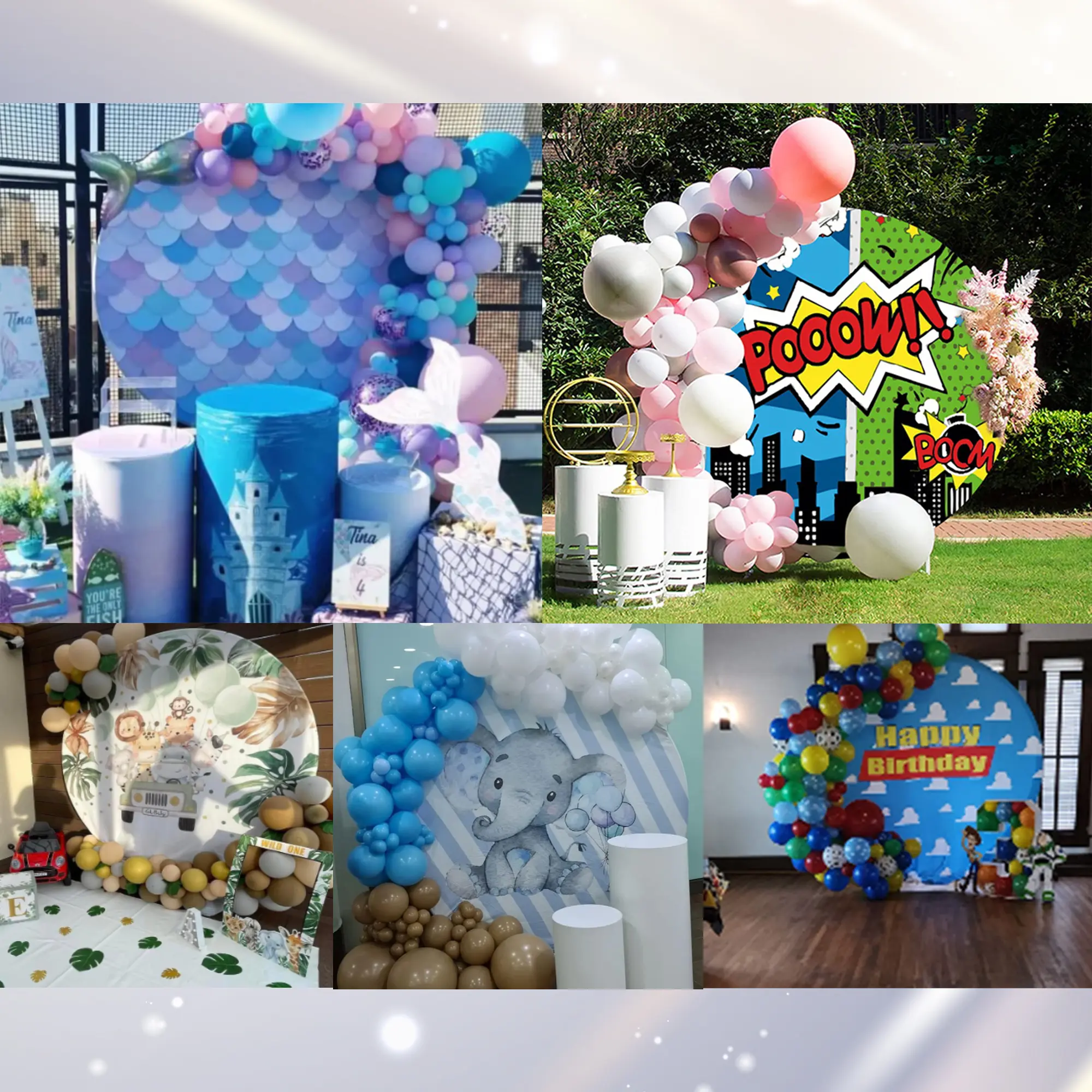 One Piece Round Photo Backdrop Kids Birthday Party Cylinder Covers Luffy Baby Shower Photography Background Supplies Prop
