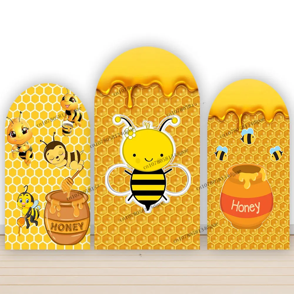 Bees Honey Birthday Arch Backdrop Decoration Kids Newborn  First Baby Shower Party Background Cover Golden Honeycomb Banner