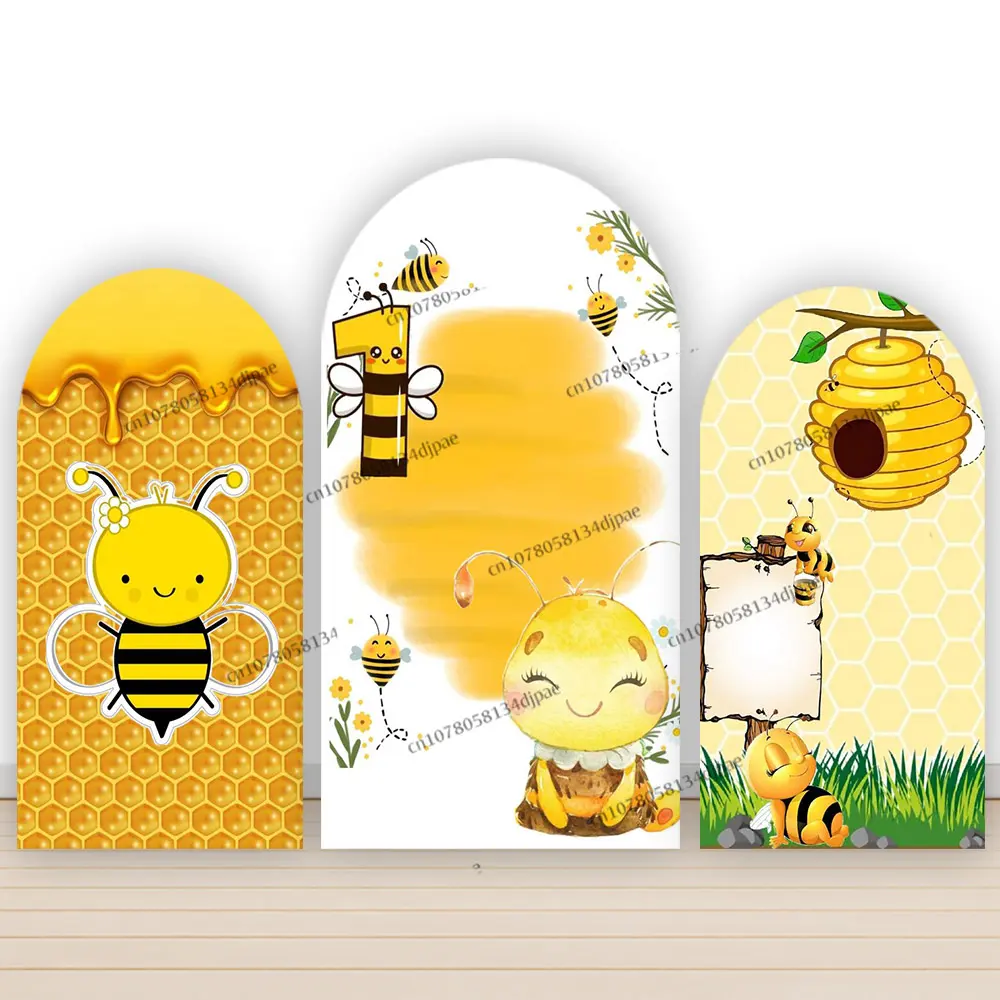 Bees Honey Birthday Arch Backdrop Decoration Kids Newborn  First Baby Shower Party Background Cover Golden Honeycomb Banner