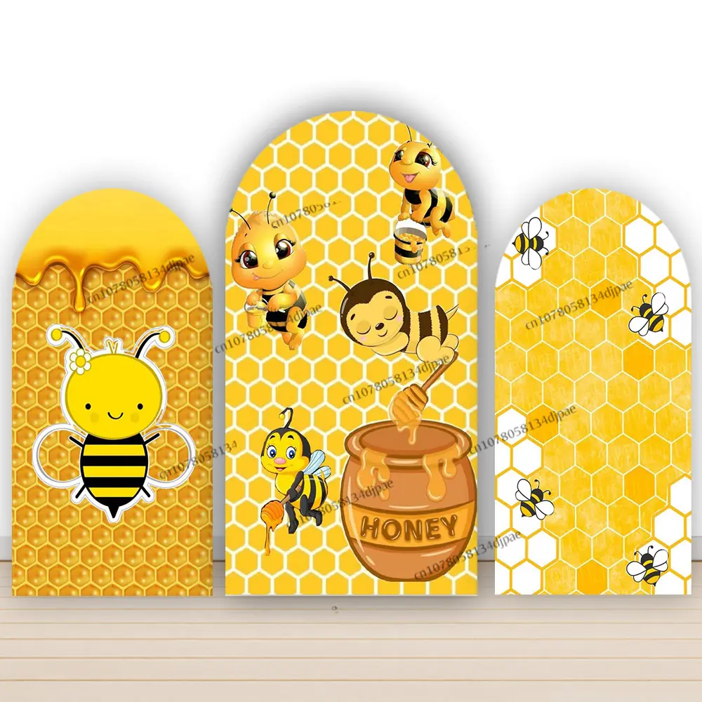 Bees Honey Birthday Arch Backdrop Decoration Kids Newborn  First Baby Shower Party Background Cover Golden Honeycomb Banner