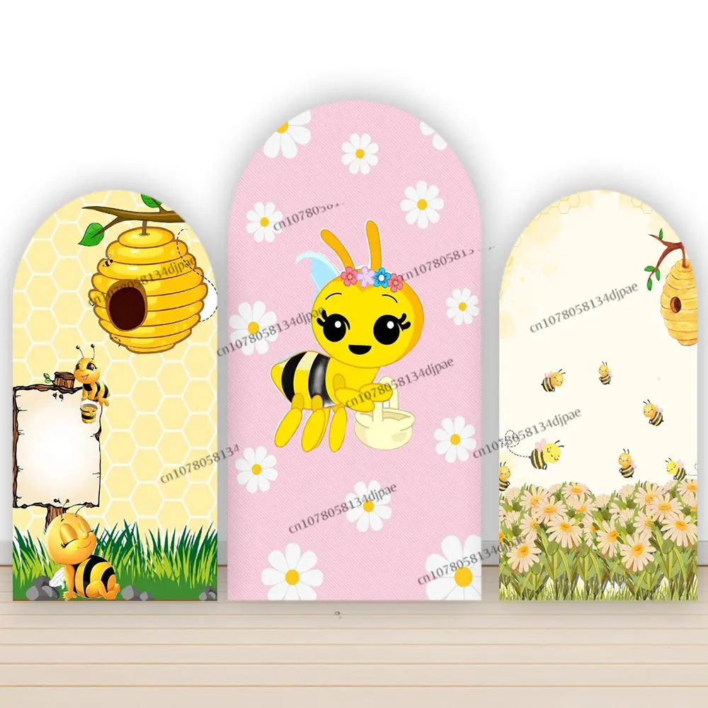 Bees Honey Birthday Arch Backdrop Decoration Kids Newborn  First Baby Shower Party Background Cover Golden Honeycomb Banner