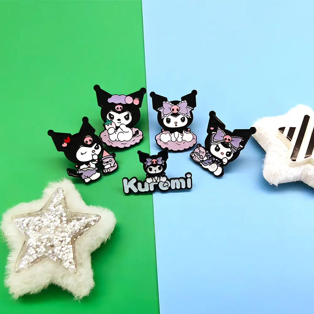 1pcs/5pcs Cartoon Sanrio Brooch Creative Kuromi Enamel Pin Metal Lapel Badge Jewelry Backpack Clothing Accessories Festive Gifts