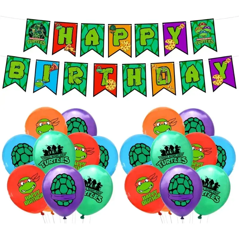 TMNT Ninja Turtles Napkin Happy Birthday Confetti Latex Balloons Birthday Party Decorations  Banner Kids Cake Flag Boys Party