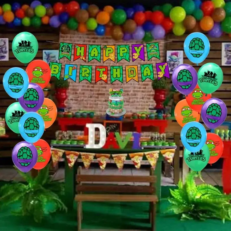 TMNT Ninja Turtles Napkin Happy Birthday Confetti Latex Balloons Birthday Party Decorations  Banner Kids Cake Flag Boys Party