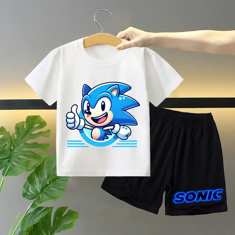 2pcs New Sonics T-shirt Shorts Set for Children Anime Cartoon Fashion Short Sleeved Shorts Suit Boys Girls Summer Clothes Suits