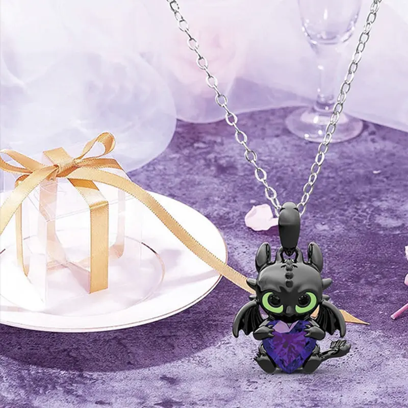 Toothless Series Necklace Hot Movies Night Fury Glass Gem Pendant Chain Women Jewelry Accessories Souvenir Birthday Gift