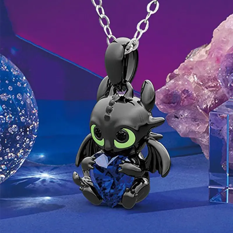 Toothless Series Necklace Hot Movies Night Fury Glass Gem Pendant Chain Women Jewelry Accessories Souvenir Birthday Gift