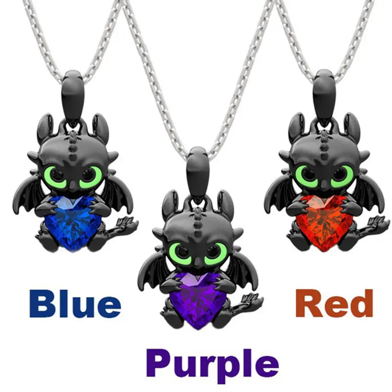 Toothless Series Necklace Hot Movies Night Fury Glass Gem Pendant Chain Women Jewelry Accessories Souvenir Birthday Gift